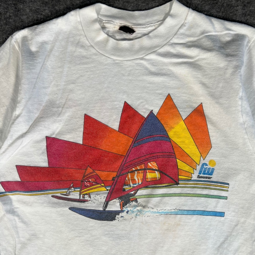 Vintage 70s FW Funwear Windsurfing Multicolor Graphic Tshirt Single Stitch Small